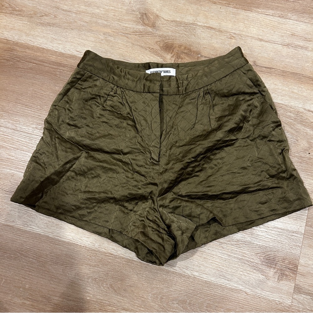 Elizabeth and James High Waist Quilted Shorts in Olive